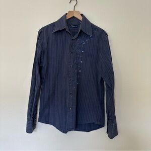 7 DIAMONDS Men Medium Western Chic Maximalist Embroidered Stripe Button Up Shirt